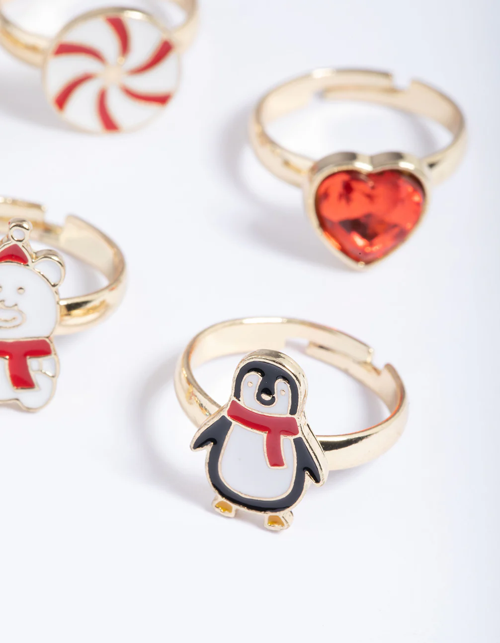 Kids Gold Bear & Penguin Ring 6-Pack - Image 3