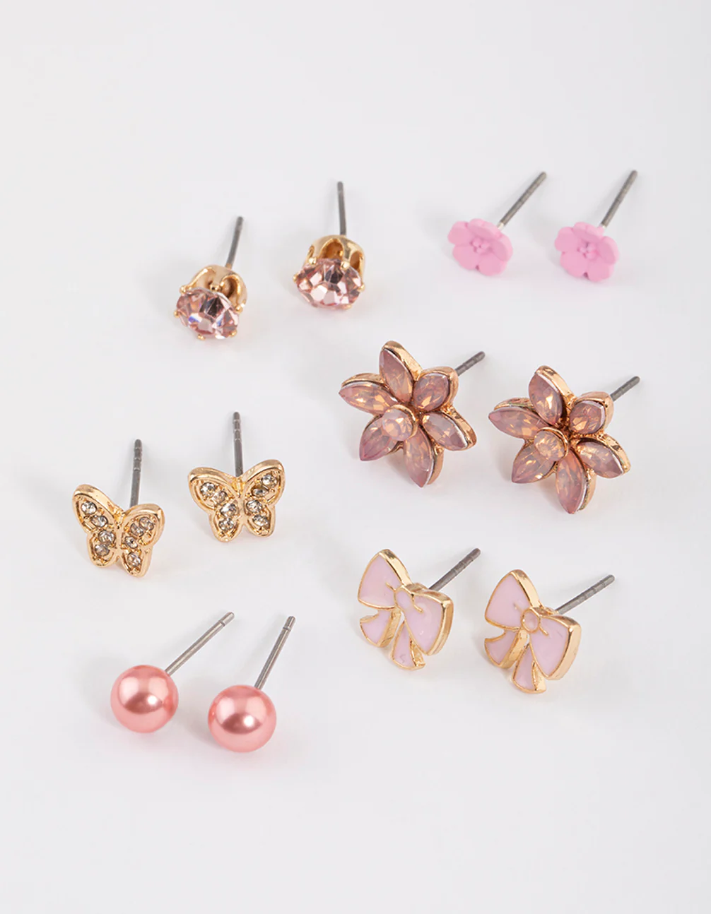 Kids Pink Bow Stud Earrings 6-Pack - Image 2