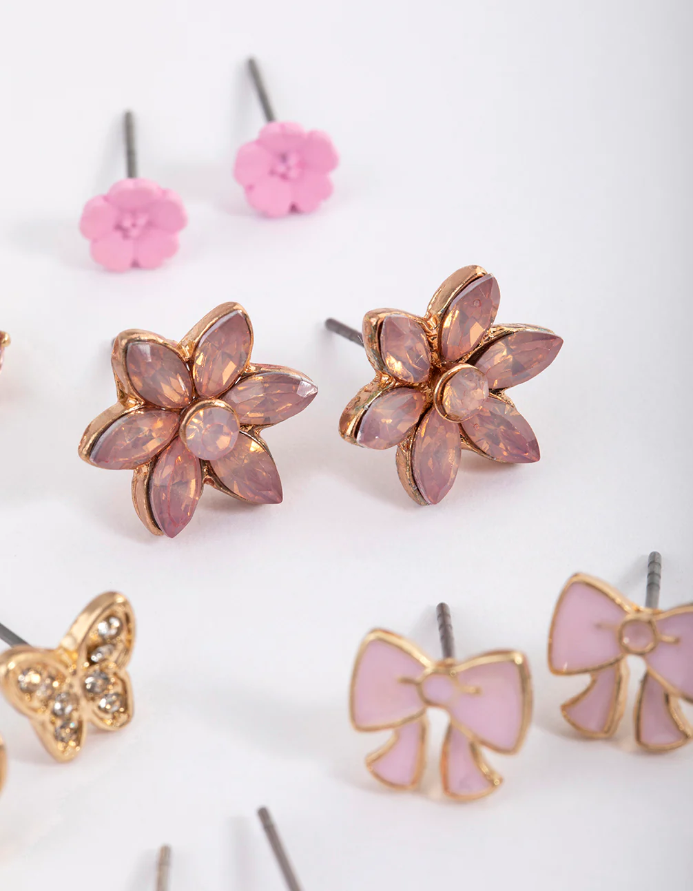 Kids Pink Bow Stud Earrings 6-Pack - Image 3