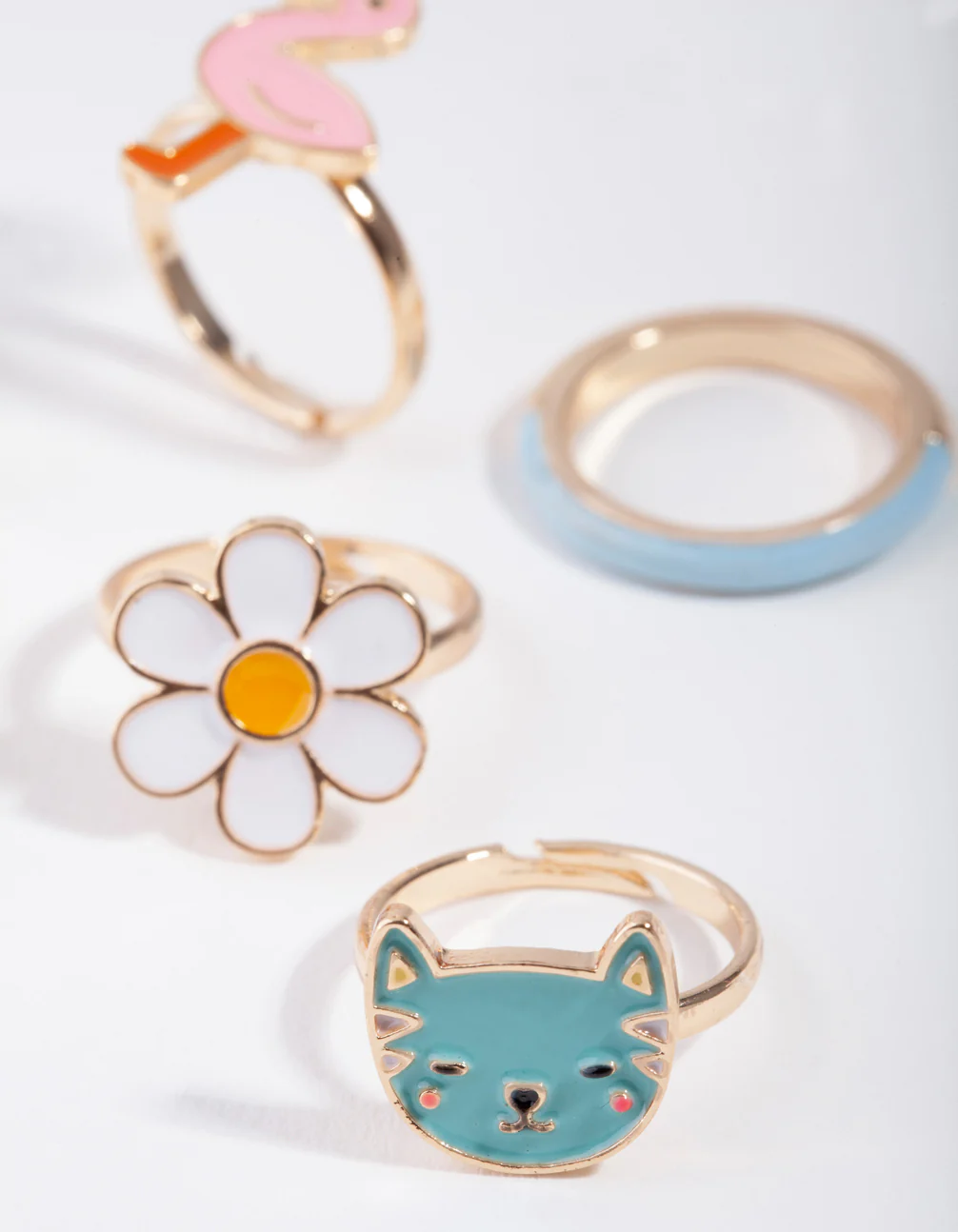 Kids Gold Cat & Flower Ring 6-Pack - Image 2