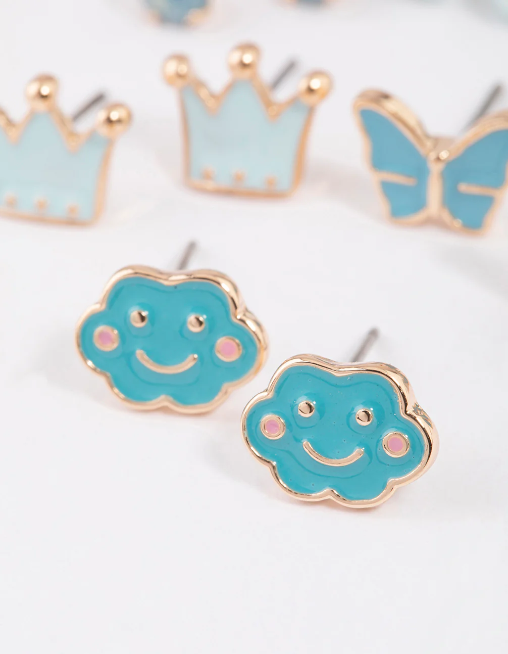 Kids Crown Butterfly Stud Earrings 6-Pack - Image 3
