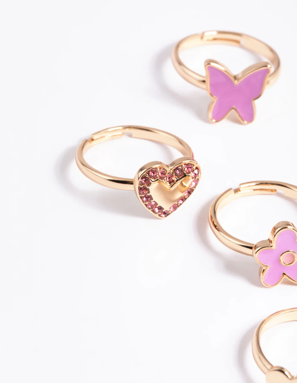 Kids Gold Daisy Diamante Heart Rings 6-Pack - Image 2