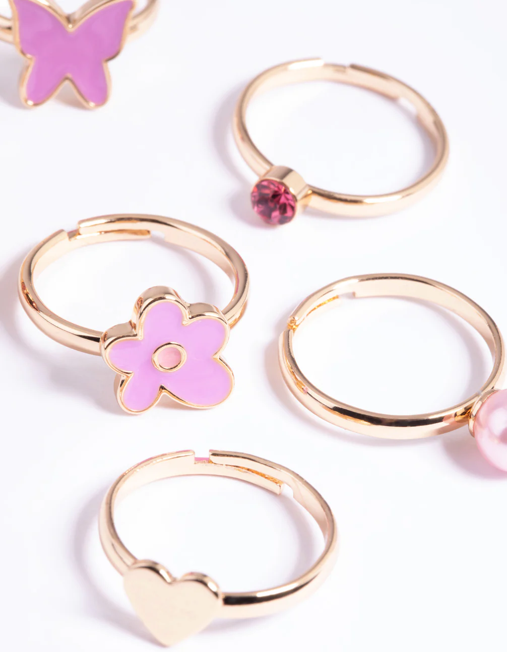 Kids Gold Daisy Diamante Heart Rings 6-Pack - Image 3