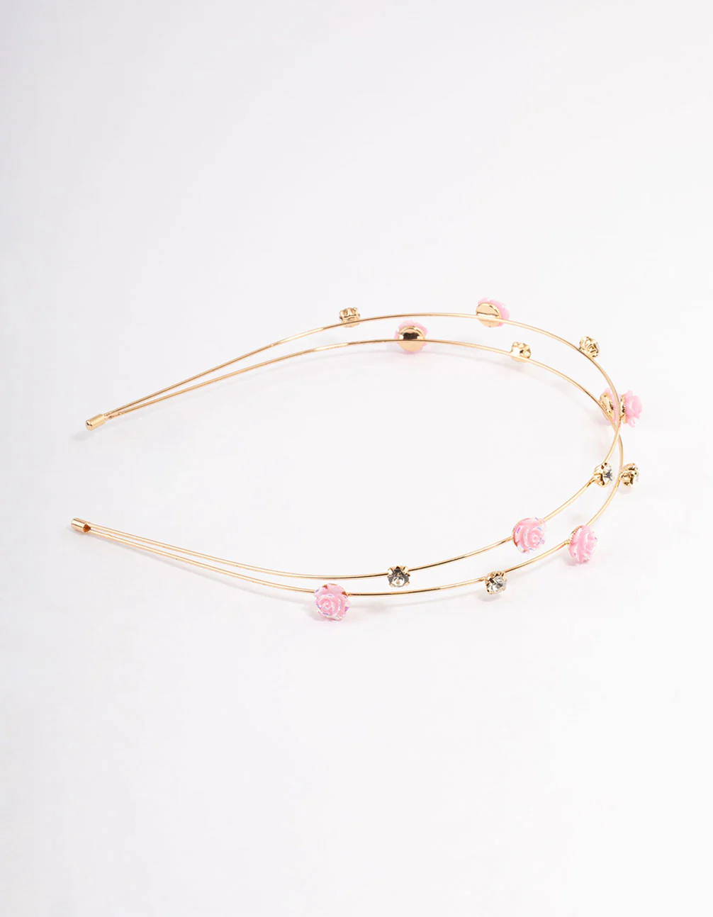 Kids Gold Diamante Flower Double Row Headband - Image 3