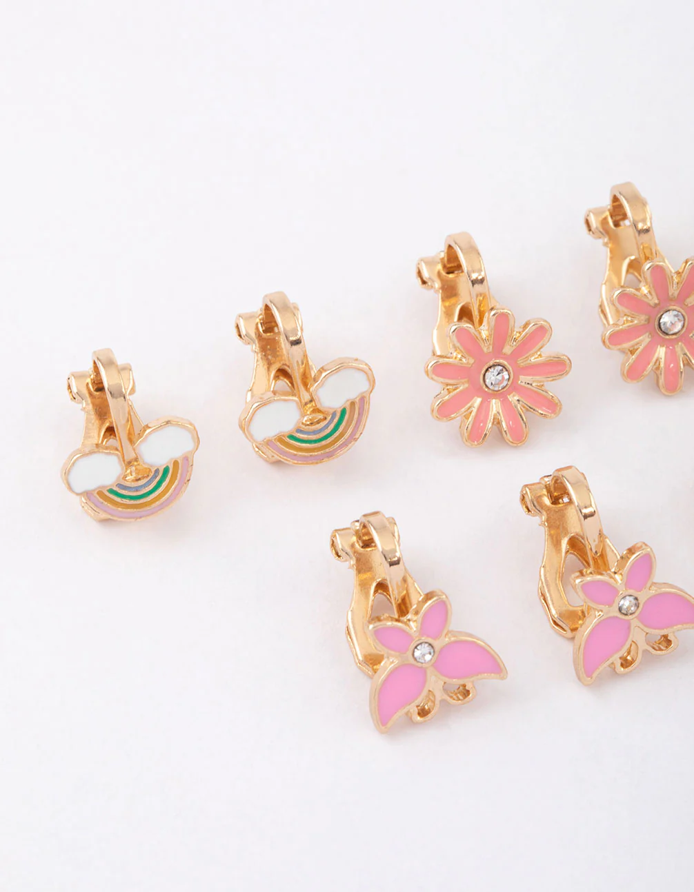 Kids Pink Flower Clip On Stud Earrings 6-Pack - Image 2