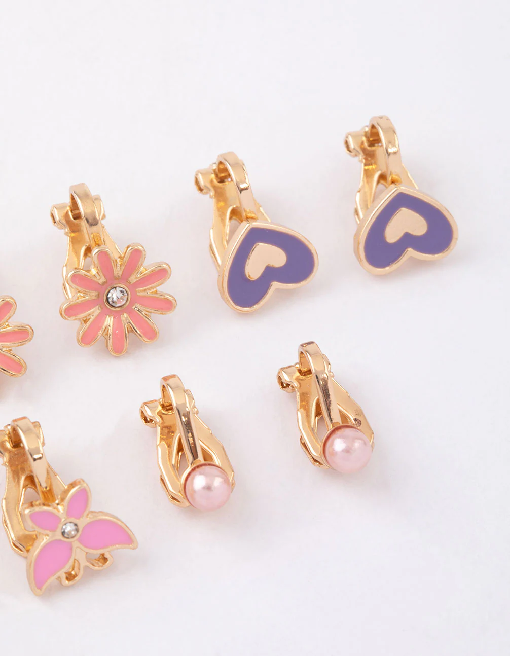 Kids Pink Flower Clip On Stud Earrings 6-Pack - Image 3