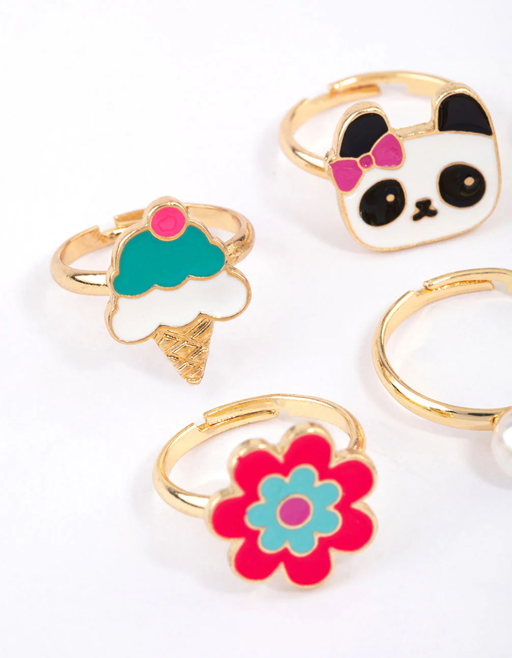 Kids Panda & Flower Ring 6-Pack - Image 2