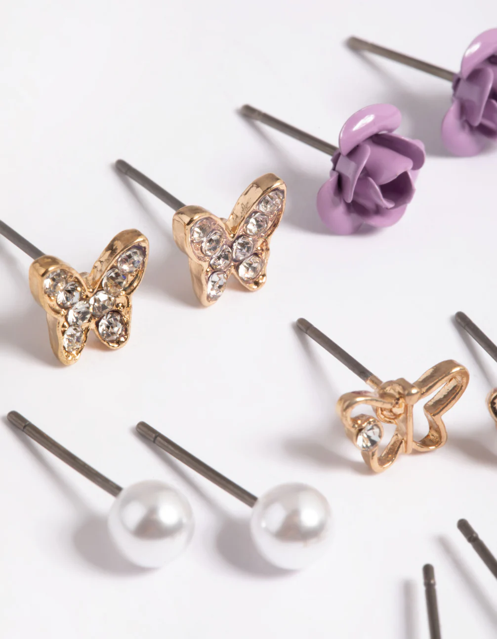 Kids Purple Pave Butterfly 6-Pack Stud Earrings - Image 2