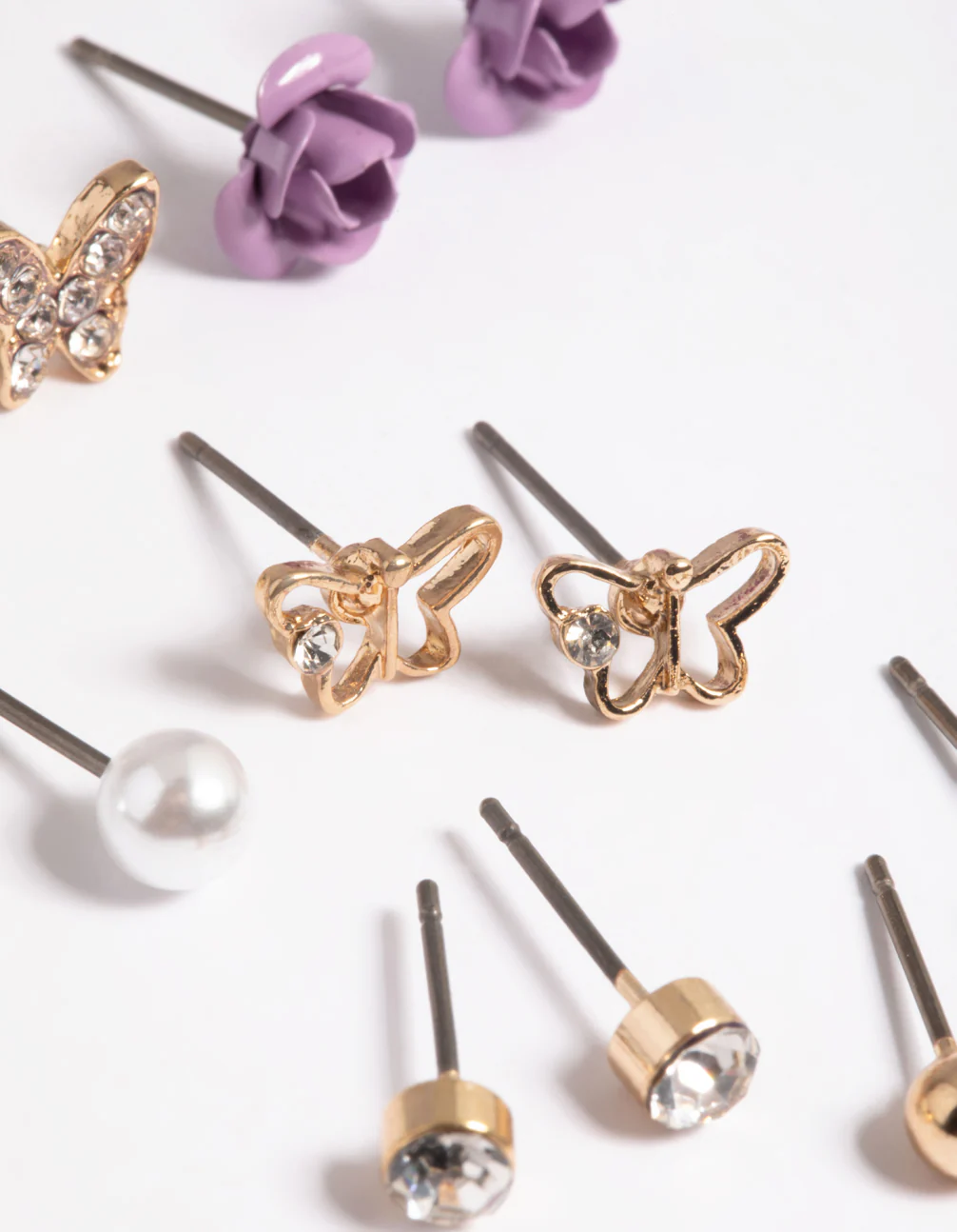 Kids Purple Pave Butterfly 6-Pack Stud Earrings - Image 3