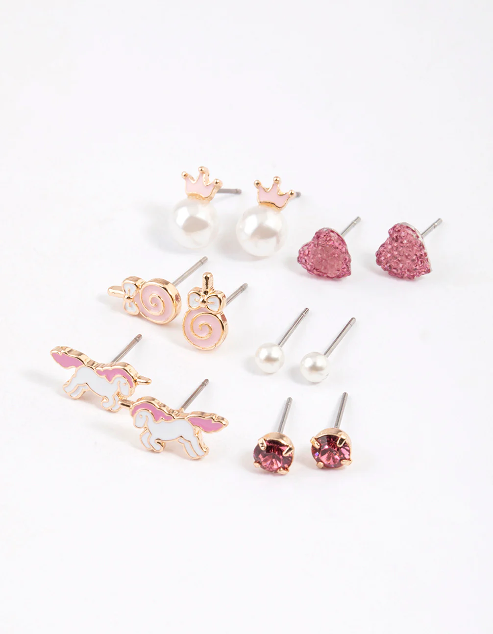 Kids Pink Pop Corn Stud Earrings 6-Pack - Image 2