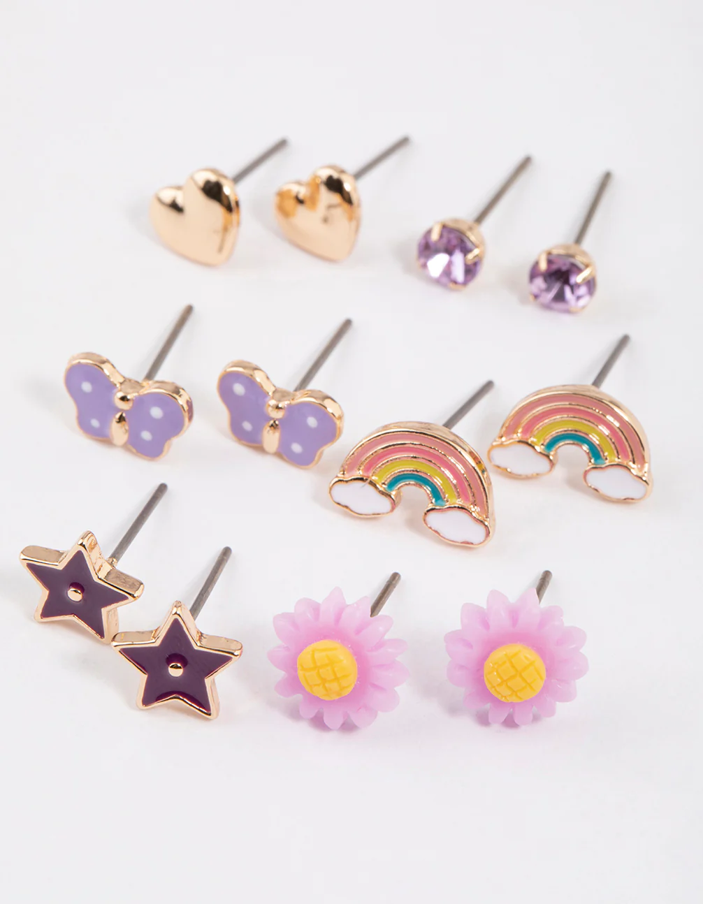 Kids Purple Star Rainbow Stud Earrings 6-Pack - Image 2