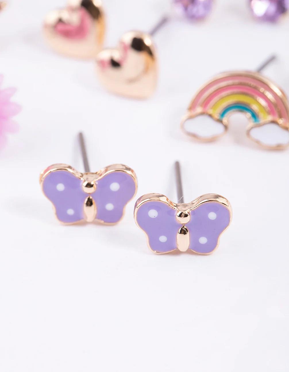 Kids Purple Star Rainbow Stud Earrings 6-Pack - Image 3