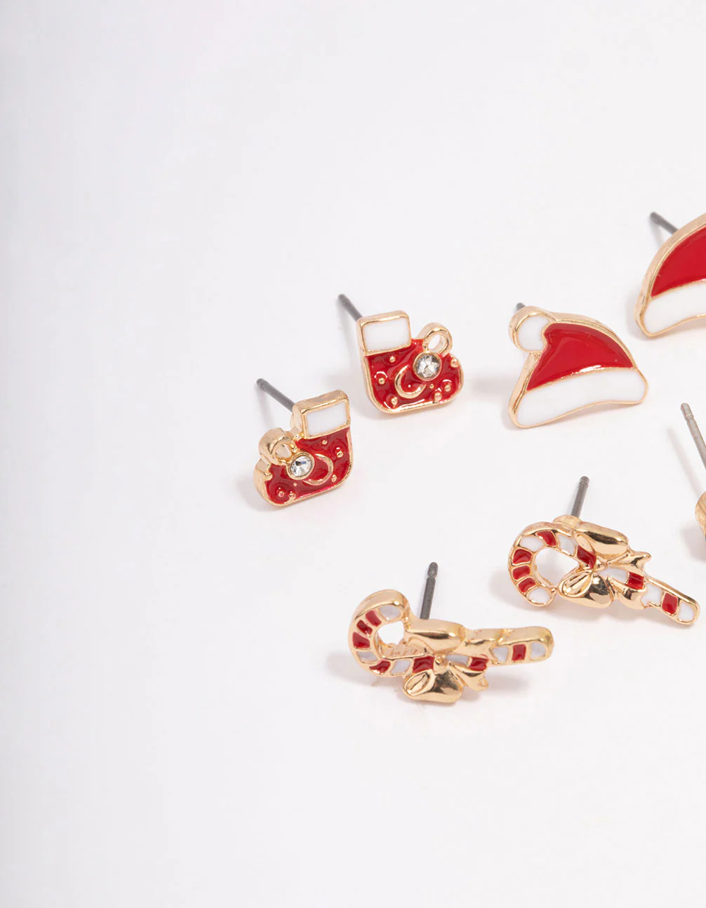 Kids Christmas Candy Cane Stud Earrings 6-Pack - Image 2