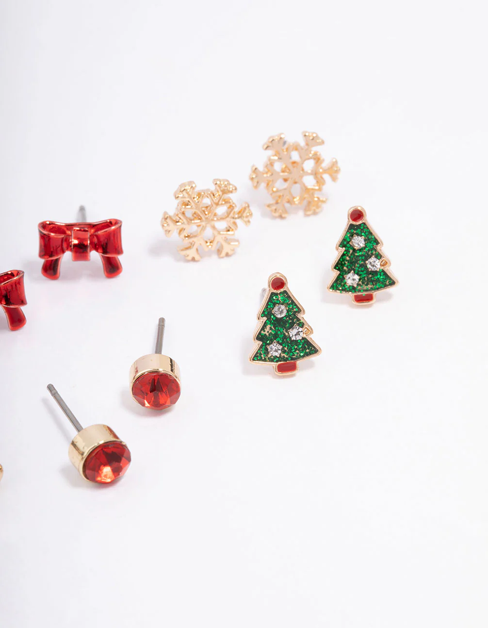 Kids Christmas Heart & Bow Stud Earrings 6-Pack - Image 3