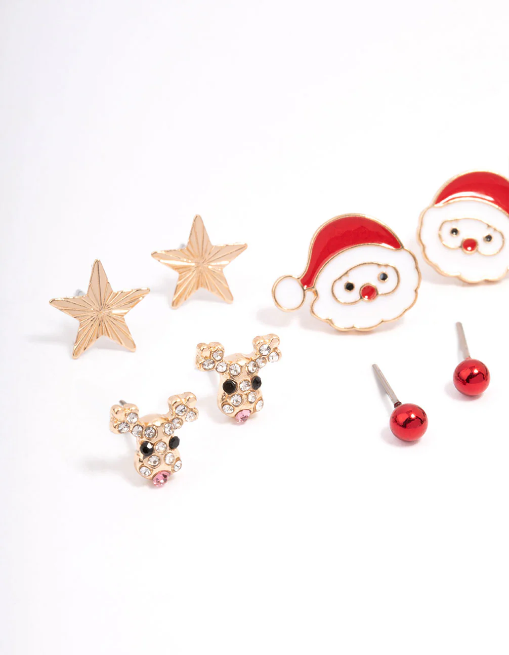 Kids Christmas Reindeer & Santa Earrings 6-Pack - Image 2