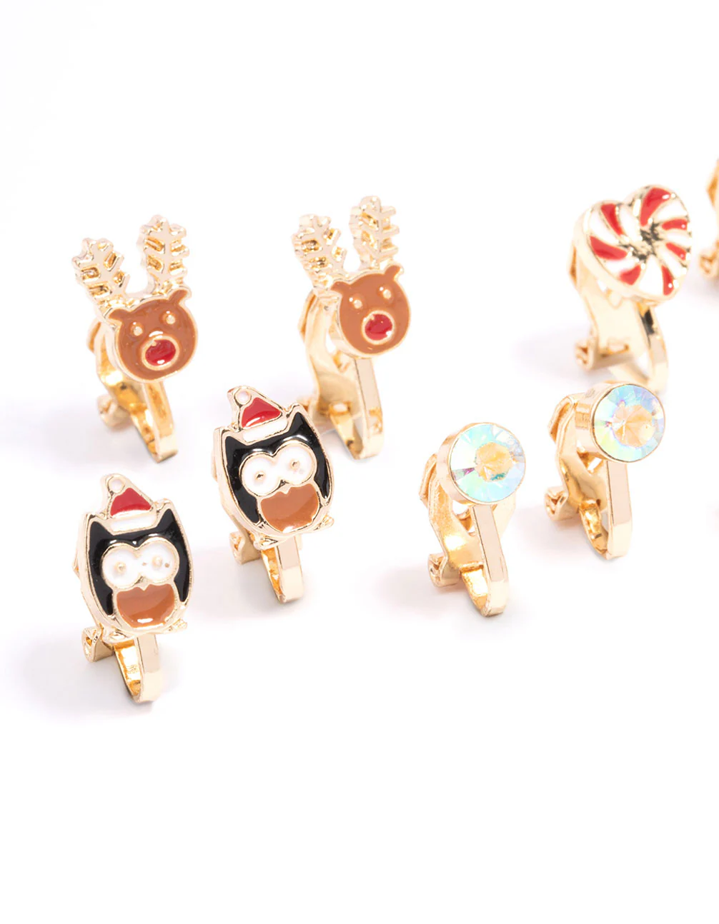 Kids Gold Christmas Clip On Earrings 5-Pack - Image 2