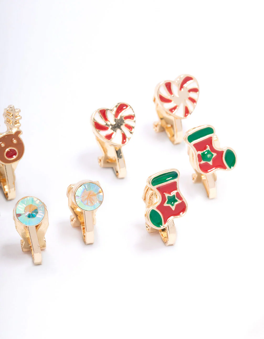 Kids Gold Christmas Clip On Earrings 5-Pack - Image 3