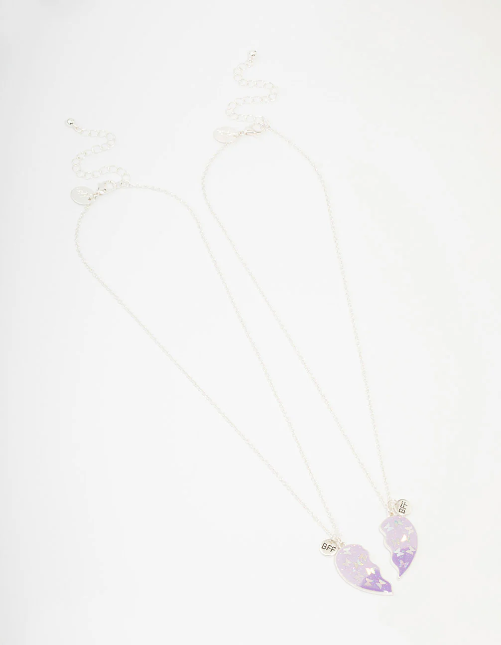 Kids Silver Butterfly & Heart Best Friends Necklace Pack - Image 2