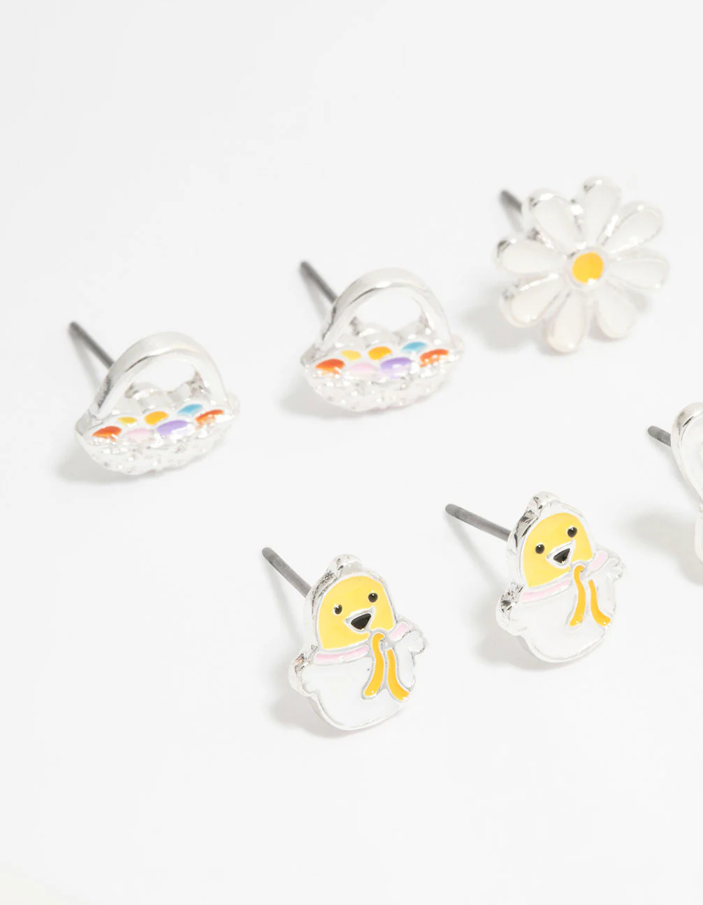 Kids Silver Chick & Easter Bunny Stud Earrings 6-Pack - Image 2