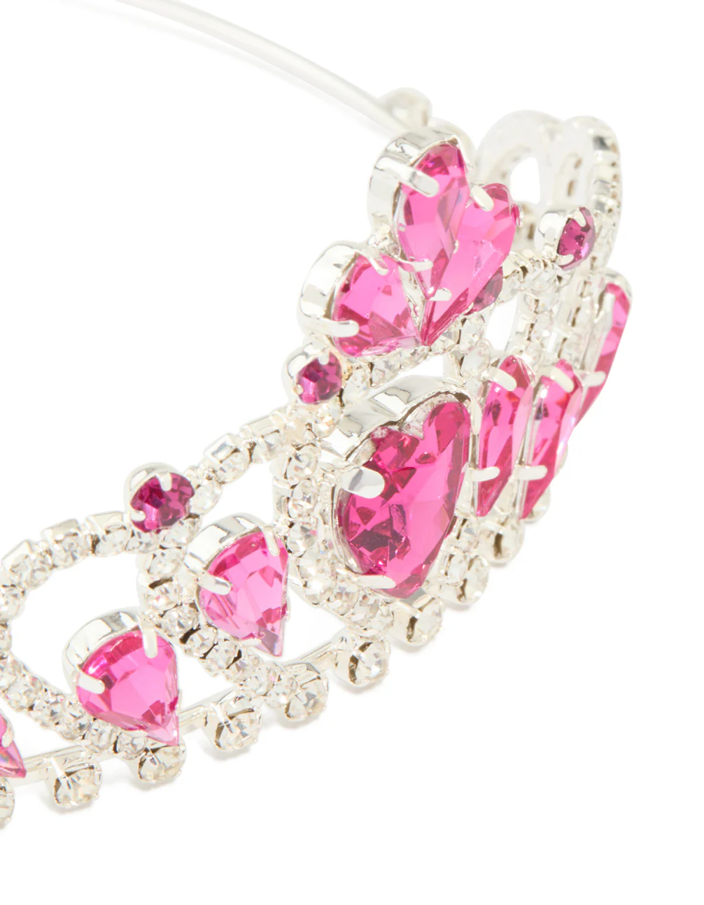 Kids Silver Heart Pink Gem Tiara Headband - Image 3