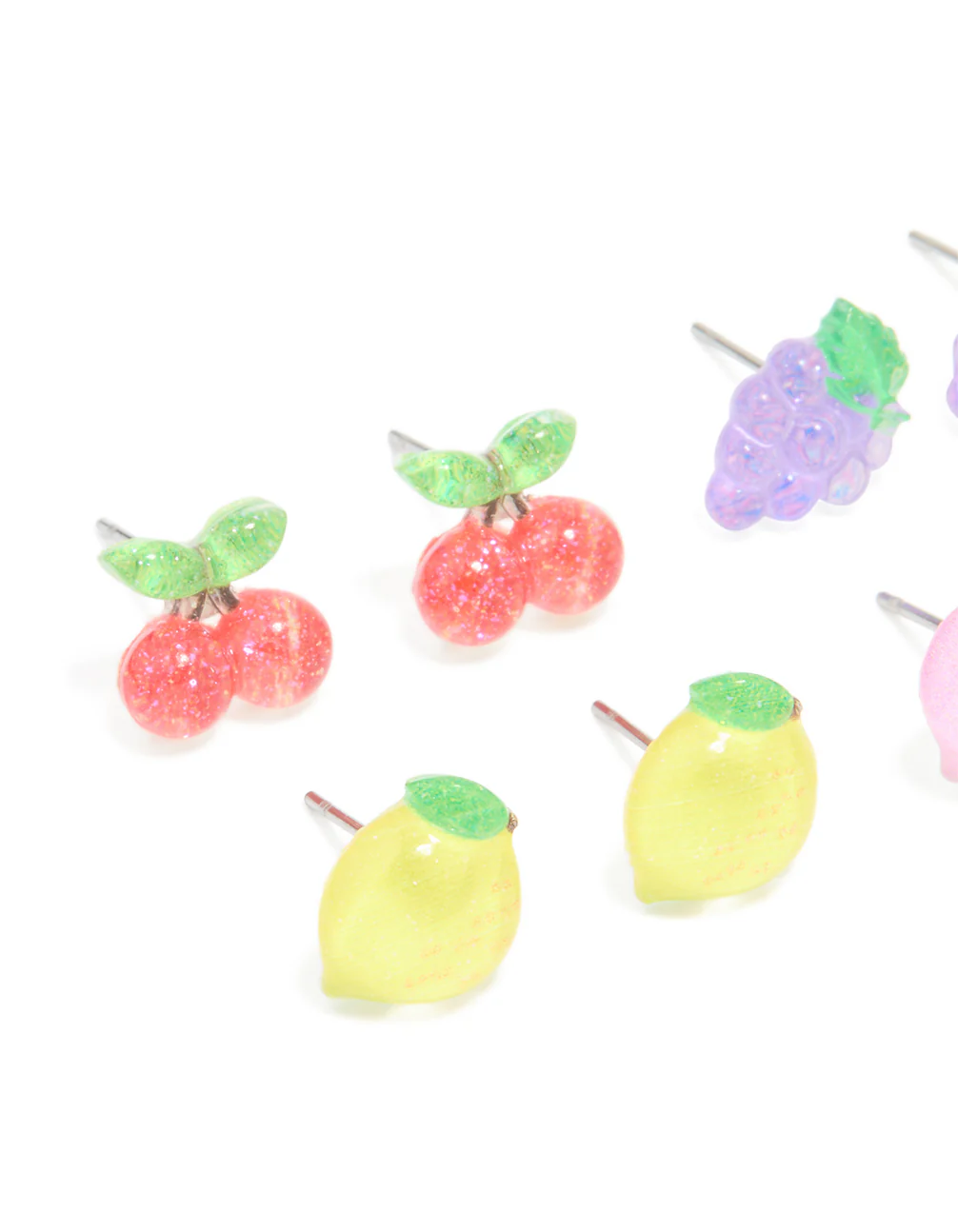 Kids Silver Juicy Fruit Stud Earrings 6-Pack - Image 2