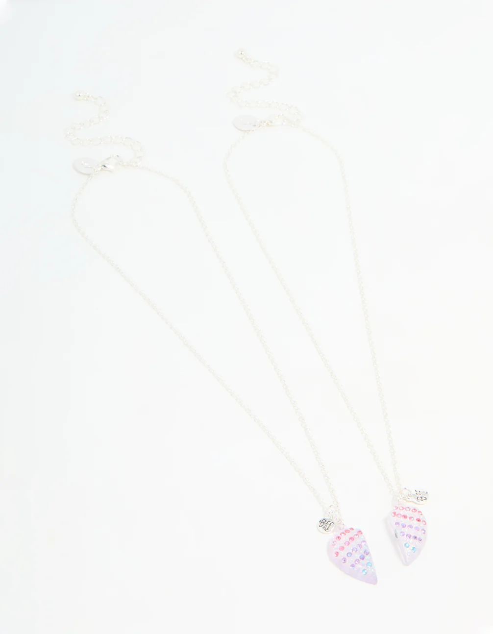 Kids Silver Ombre Diamante Heart BFF Pendant Necklace Set - Image 2