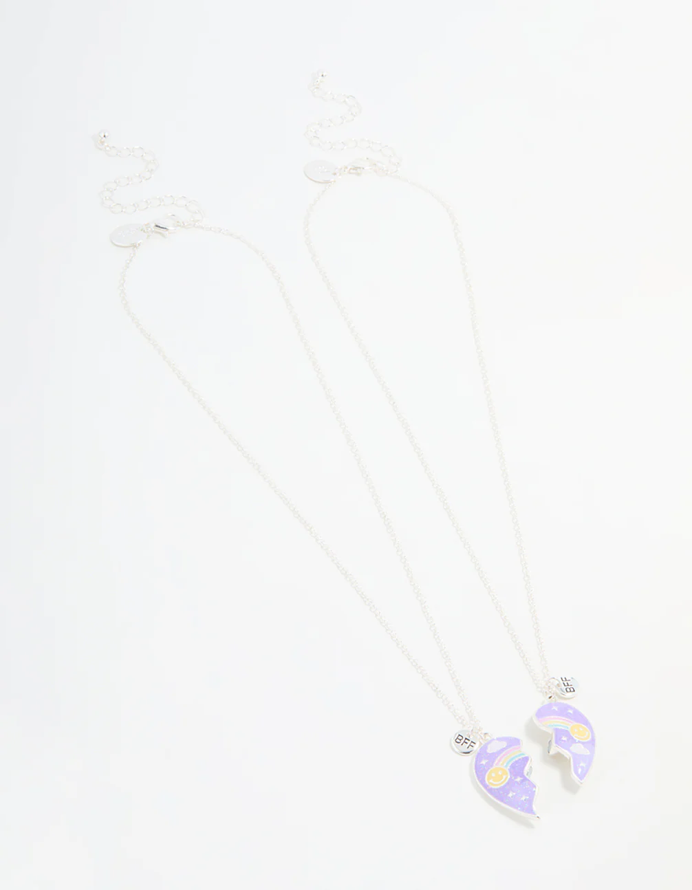 Kids Silver Rainbow Heart BFF Necklace Set - Image 2