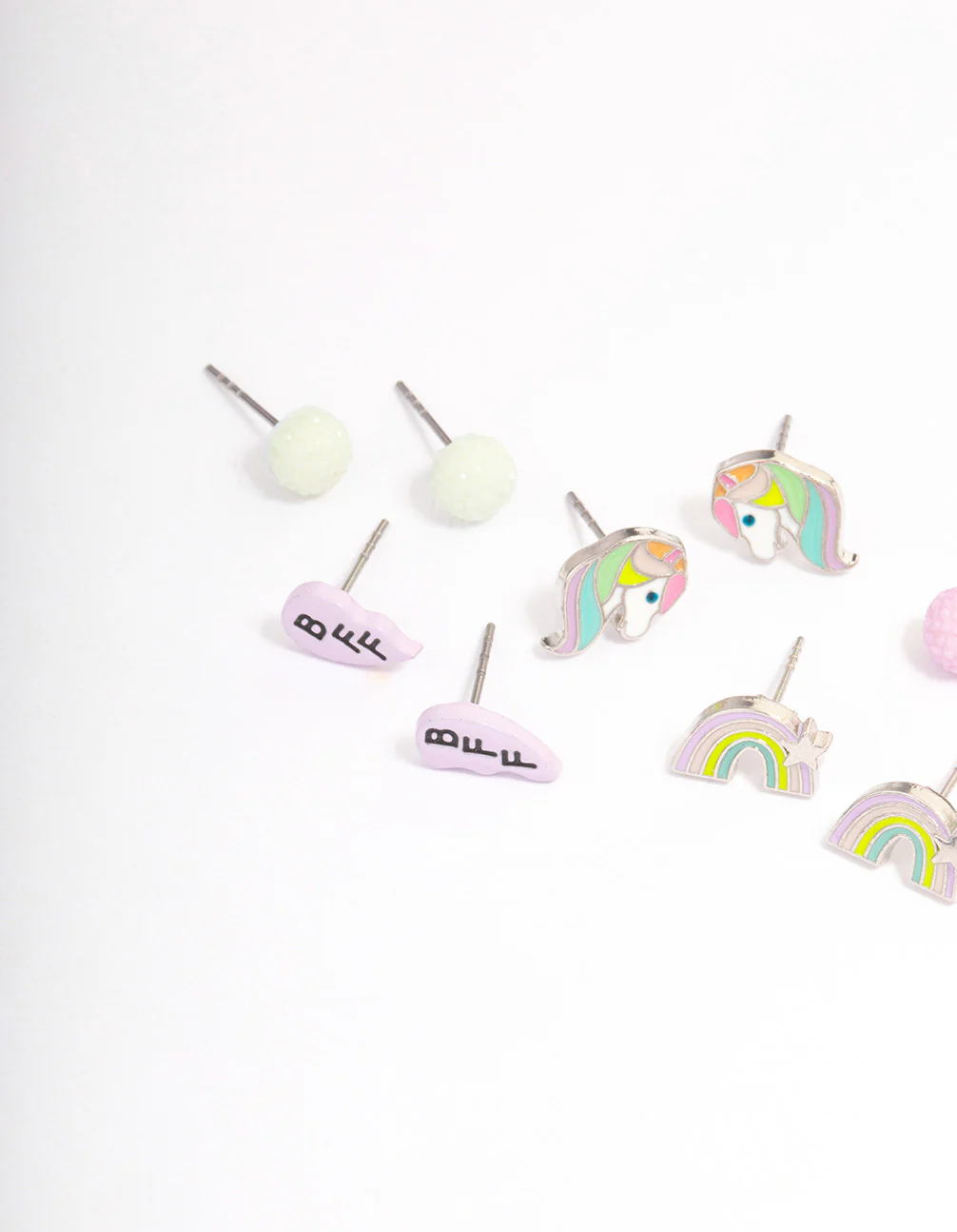 Kids Silver BFF Rainbow Stud Earrings 6-Pack - Image 2