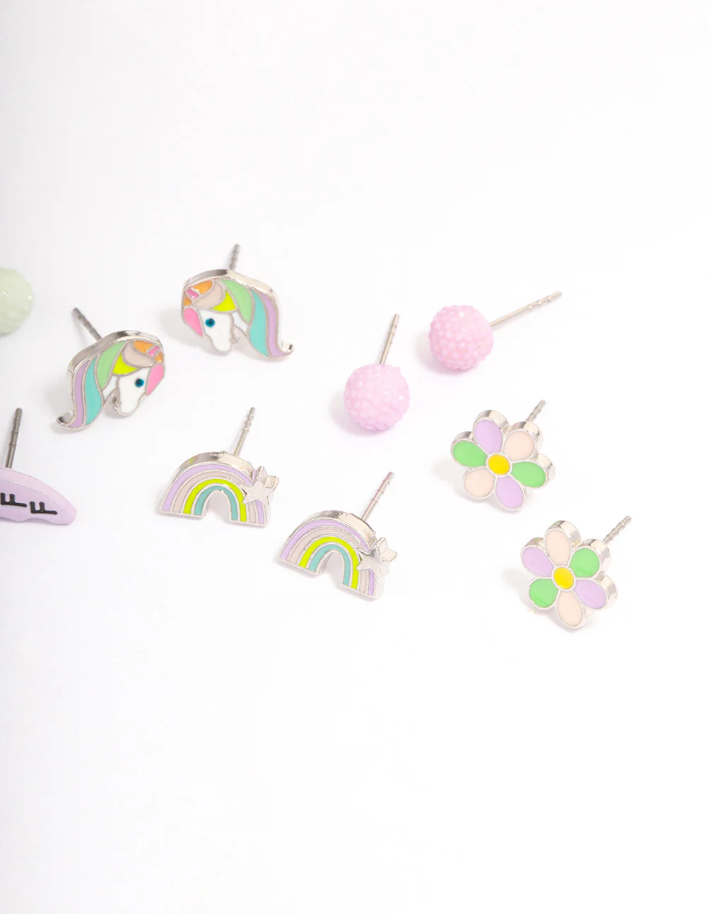 Kids Silver BFF Rainbow Stud Earrings 6-Pack - Image 3