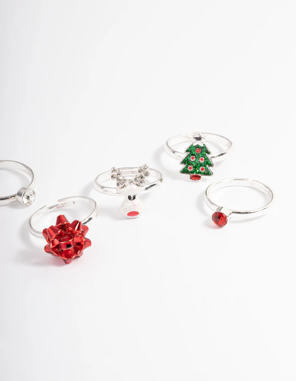 Kids Silver Diamante Bow 6-Pack Rings - Image 3