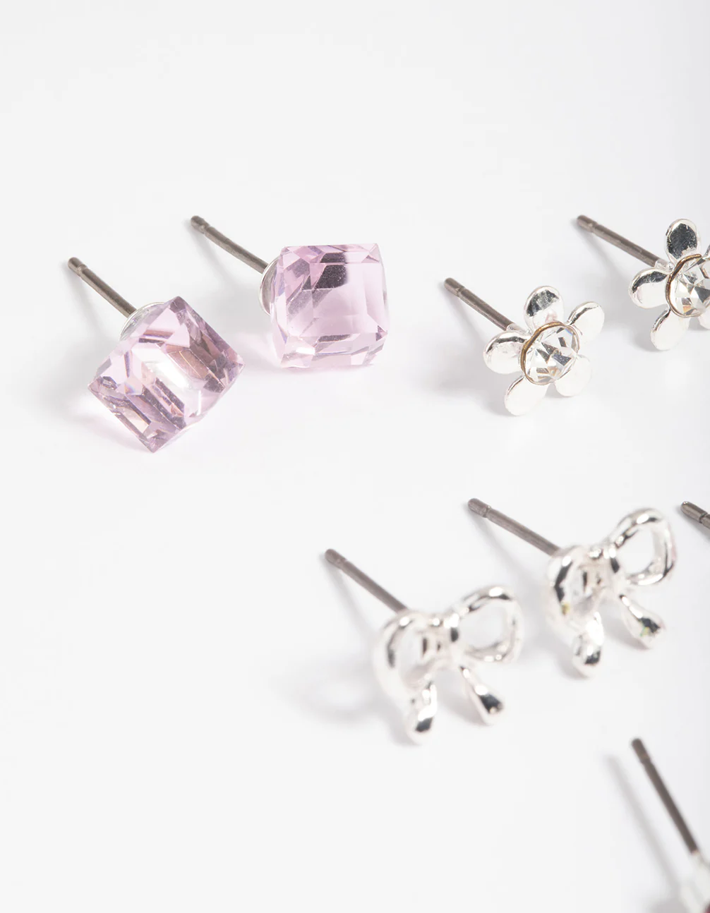 Kids Diamante Bow Cube Stud Earrings 6-Pack - Image 2