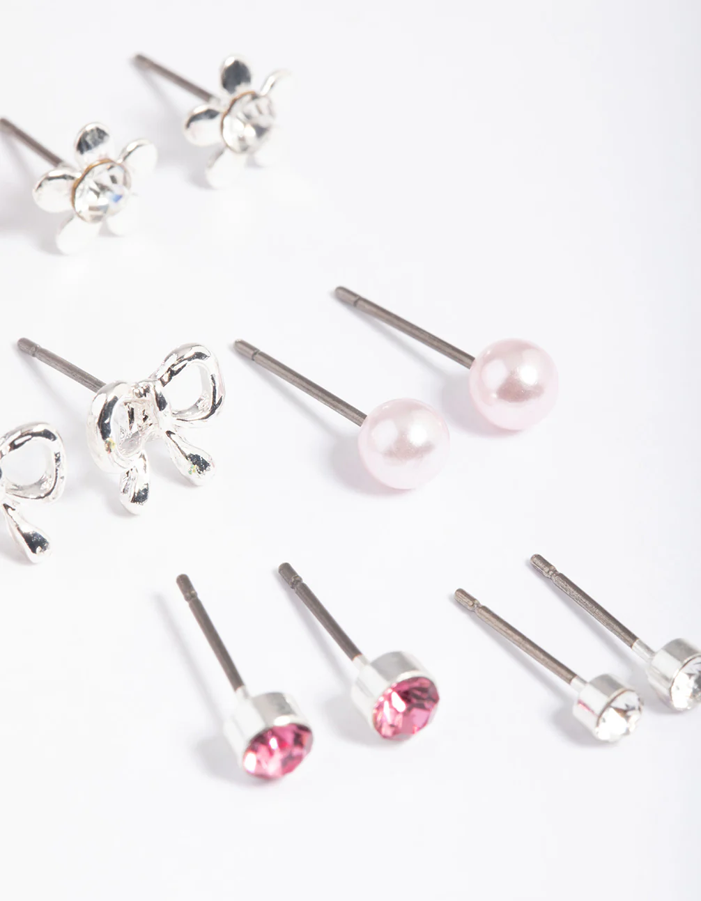 Kids Diamante Bow Cube Stud Earrings 6-Pack - Image 3