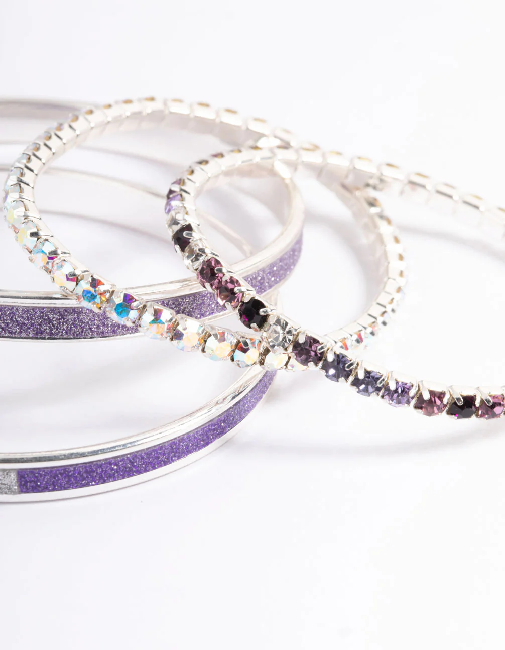 Kids Purple Diamante Glitter Bracelet 4-Pack - Image 2