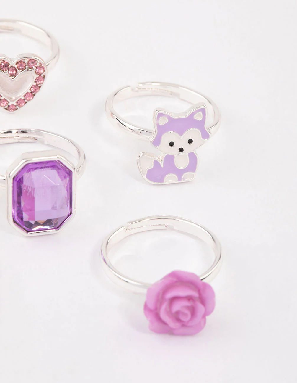 Kids Silver Diamante Rose Ring 6-Pack - Image 3
