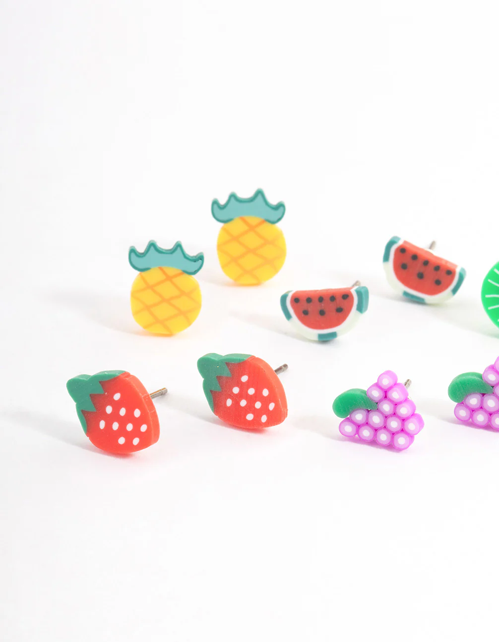 Kids Bright Fimo Fruit Stud Earrings 6-Pack - Image 2