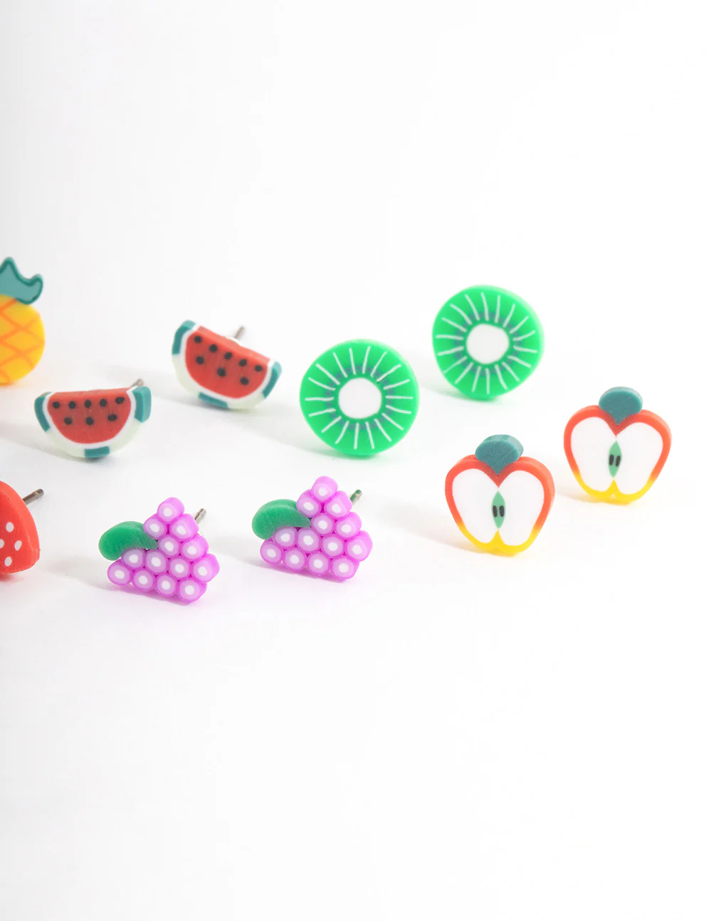 Kids Bright Fimo Fruit Stud Earrings 6-Pack - Image 3