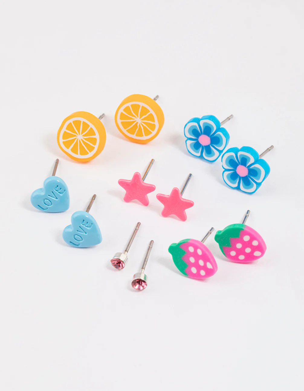 Kids Silver Fimo Flower Stud Earrings 6-Pack - Image 2
