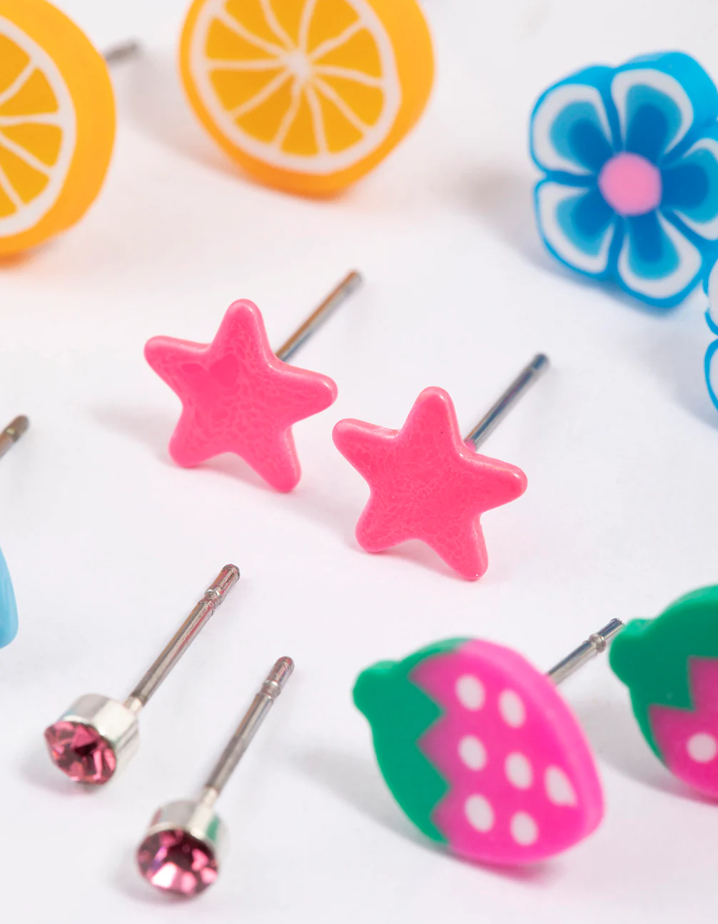 Kids Silver Fimo Flower Stud Earrings 6-Pack - Image 3