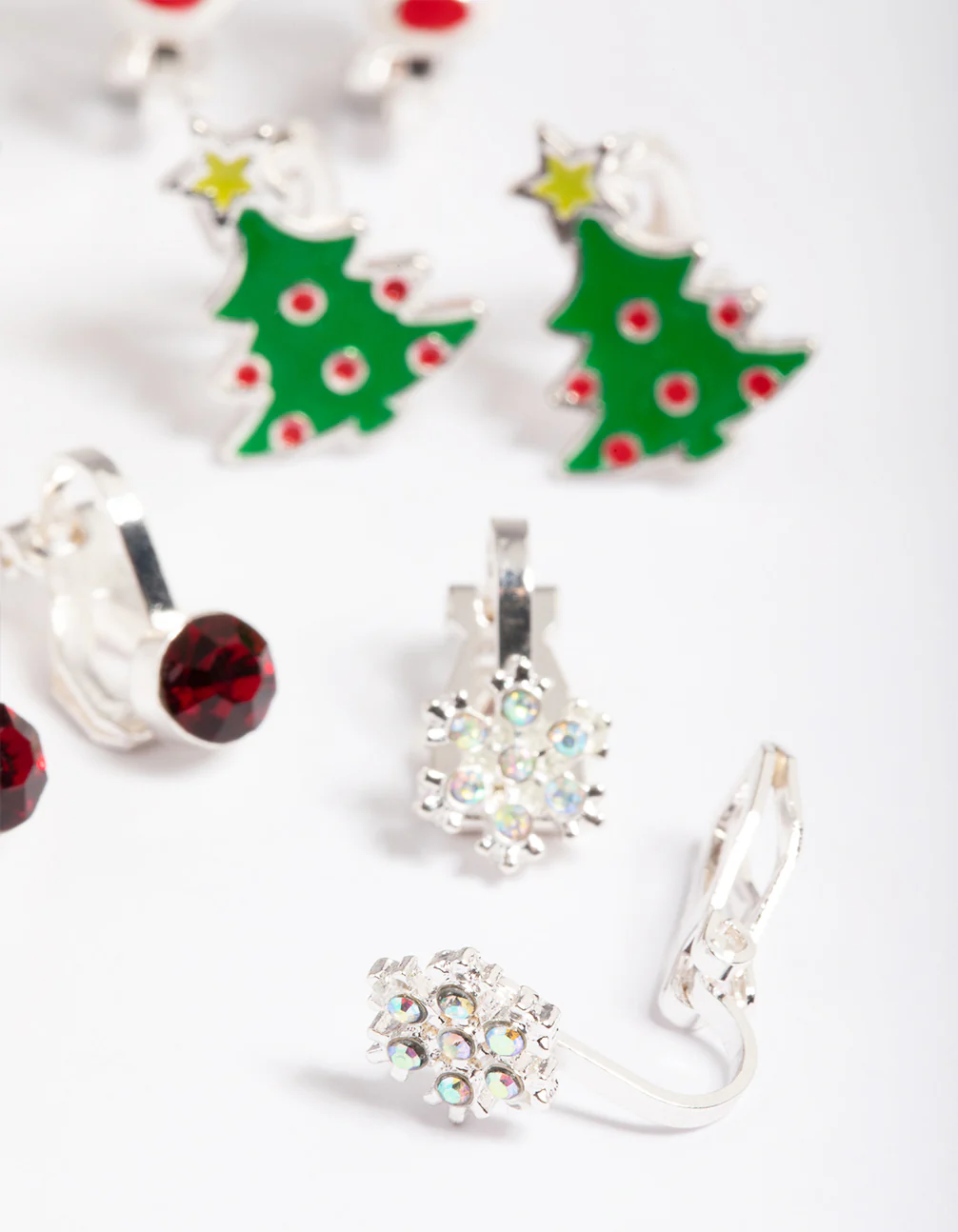 Kids Green Glitter Bow Clip On Earrings 5-Pack - Image 2