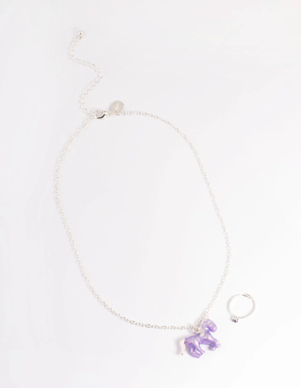 Kids Silver Glitter Necklace & Ring Set - Image 2