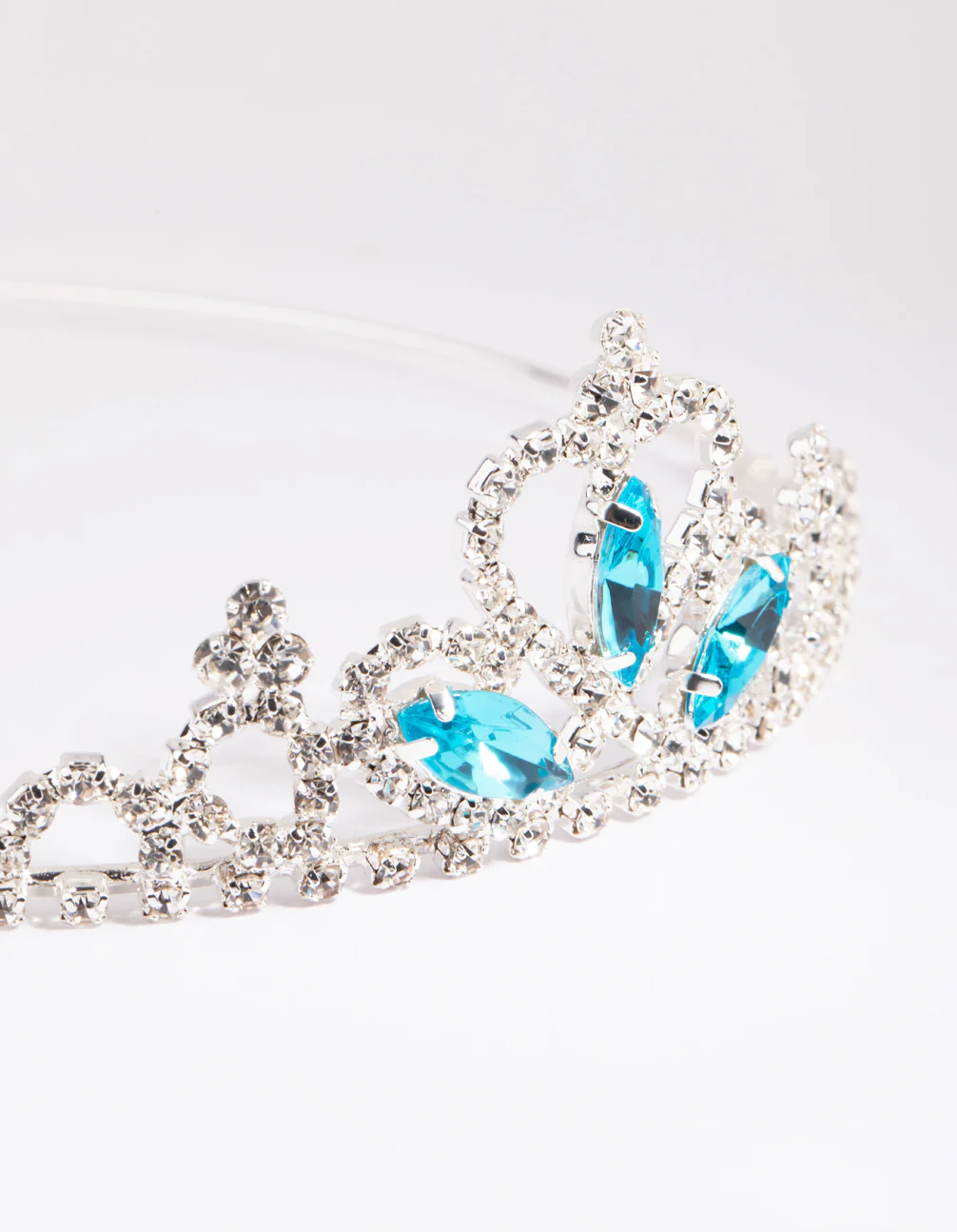 Kids Silver & Aqua Diamante Tiara Headband - Image 3
