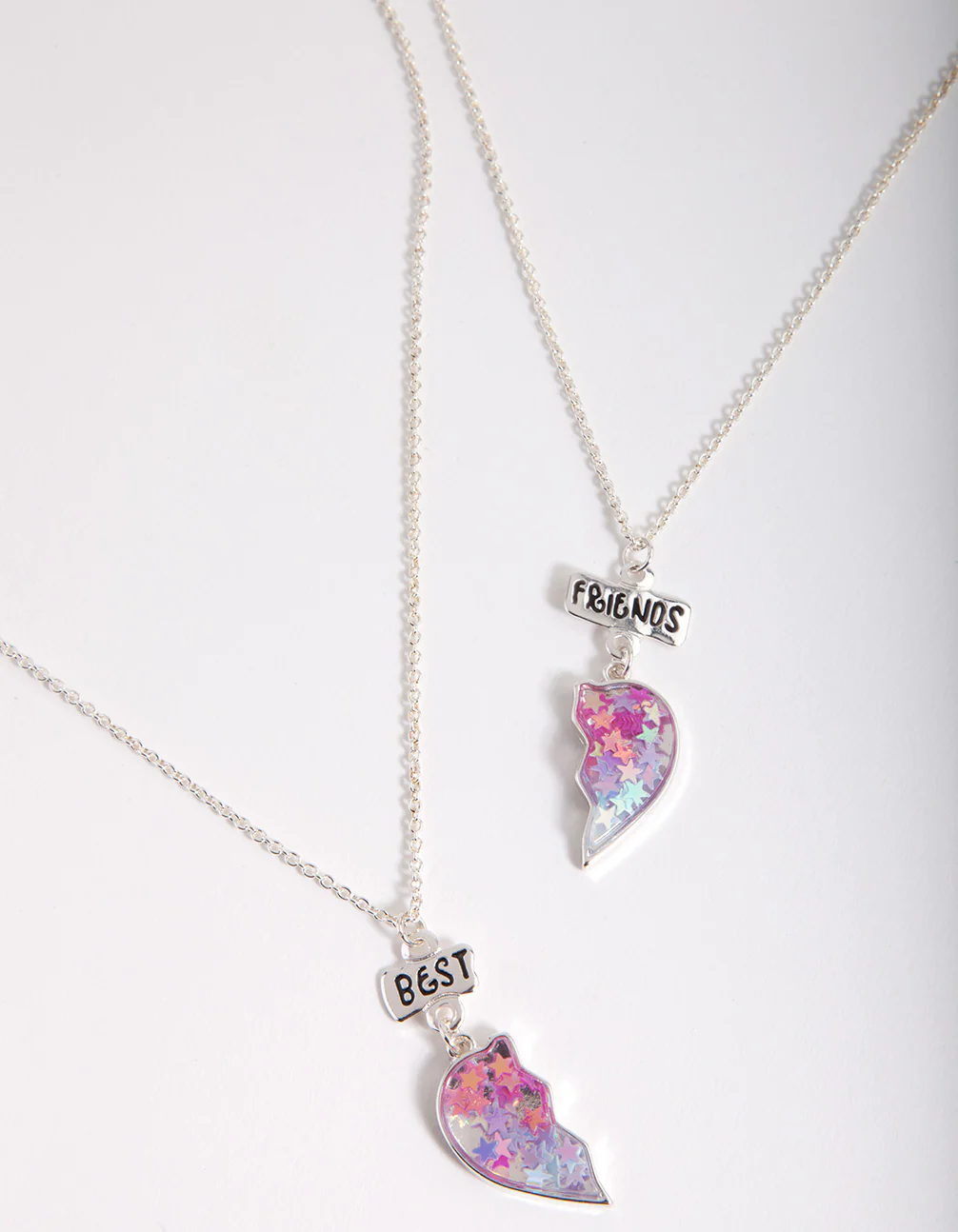 Kids Silver Glitter Heart BF Necklace Set - Image 2
