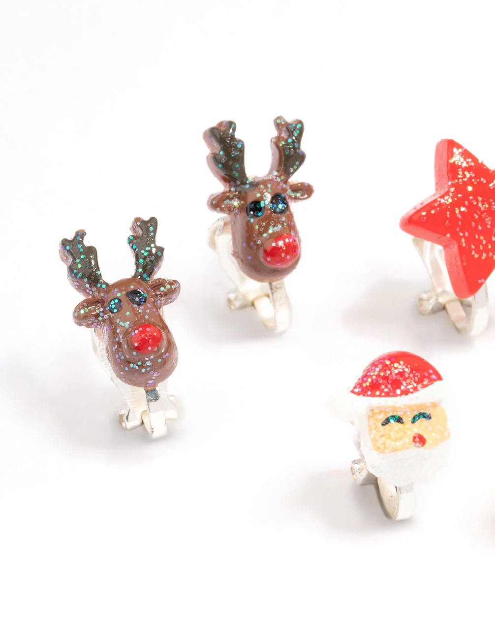 Kids Polymer Christmas Clip On Earrings 5-Pack - Image 2