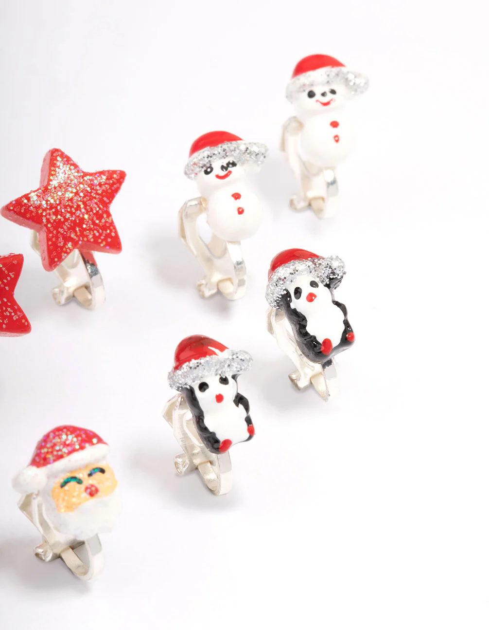 Kids Polymer Christmas Clip On Earrings 5-Pack - Image 3