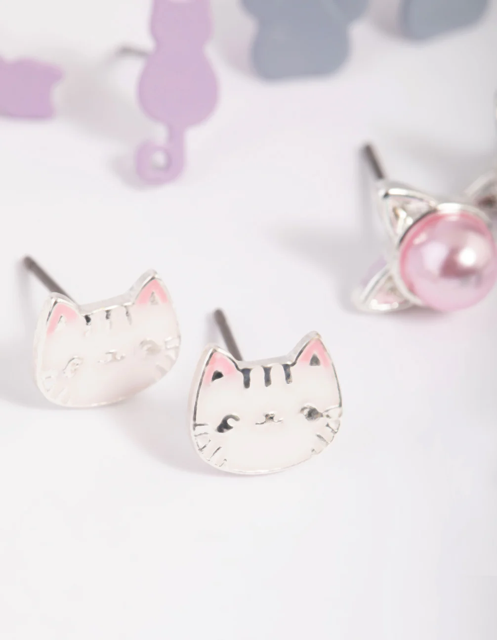 Kids Pastel Cat Stud Earring 6-Pack - Image 3
