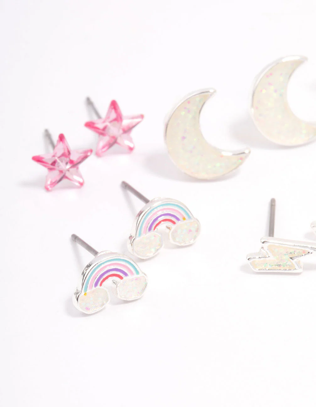 Kids Rainbow & Moon Stud Earrings 6-Pack - Image 2