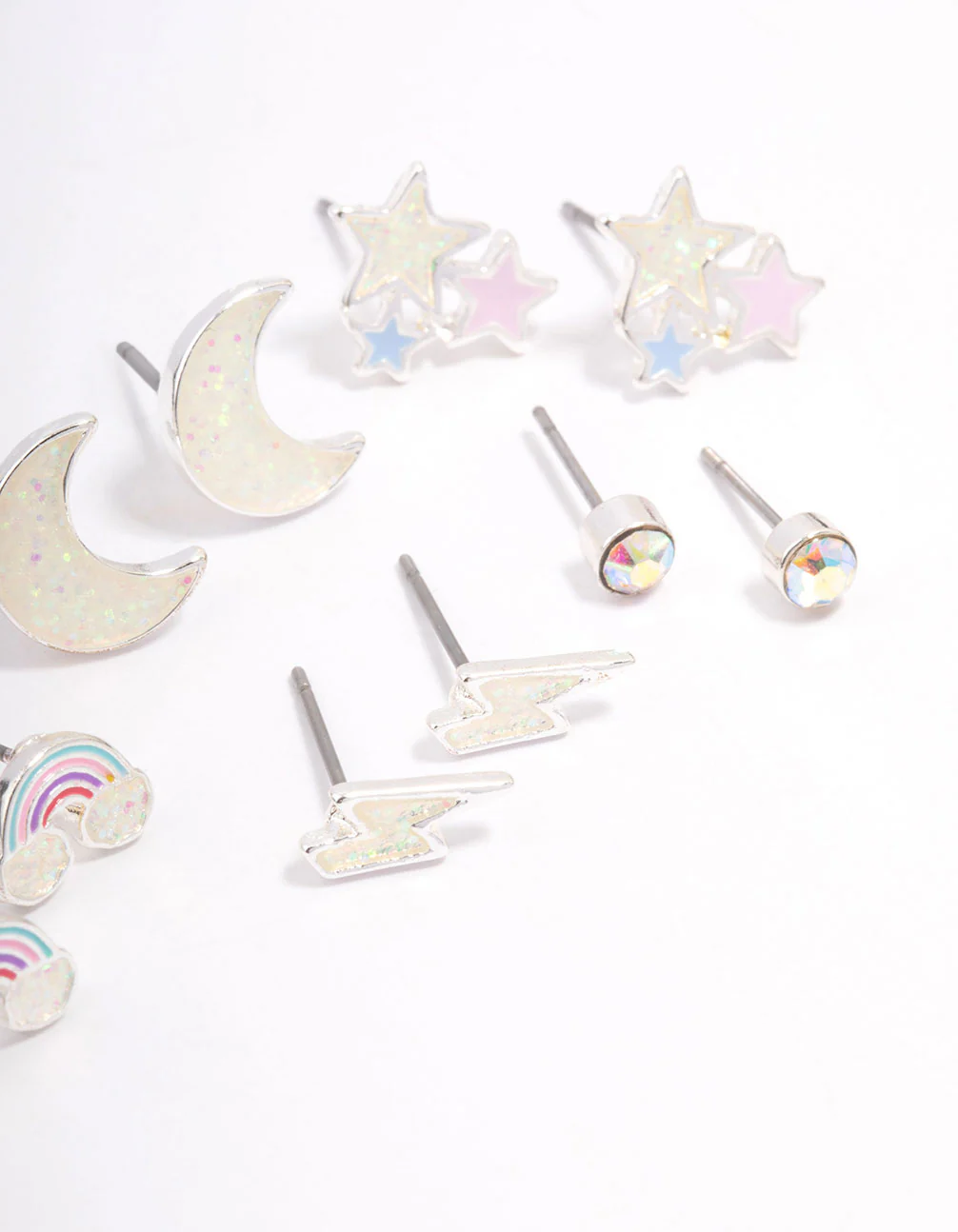 Kids Rainbow & Moon Stud Earrings 6-Pack - Image 3