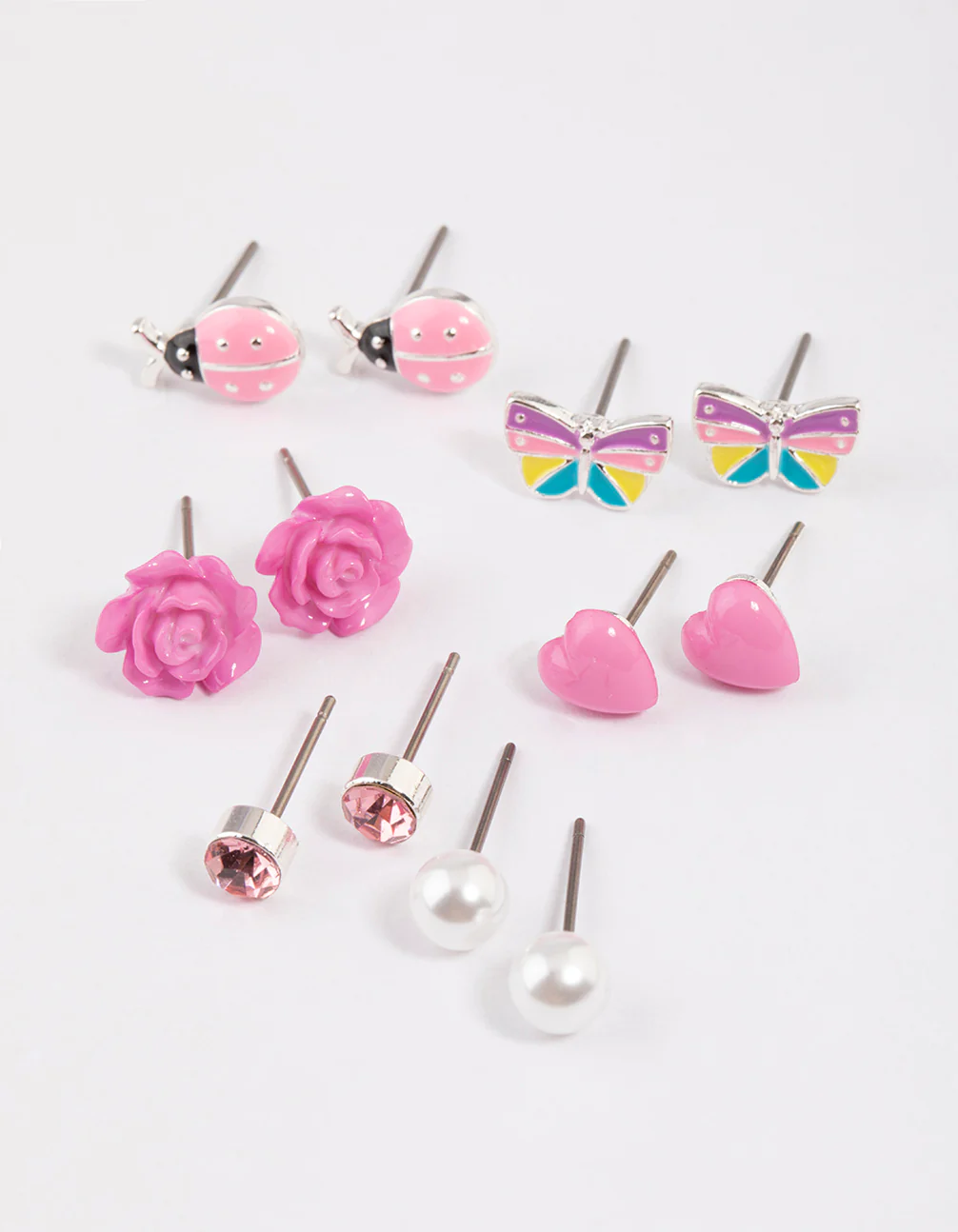 Kids Pink Rose Stud Earrings 6-Pack - Image 2