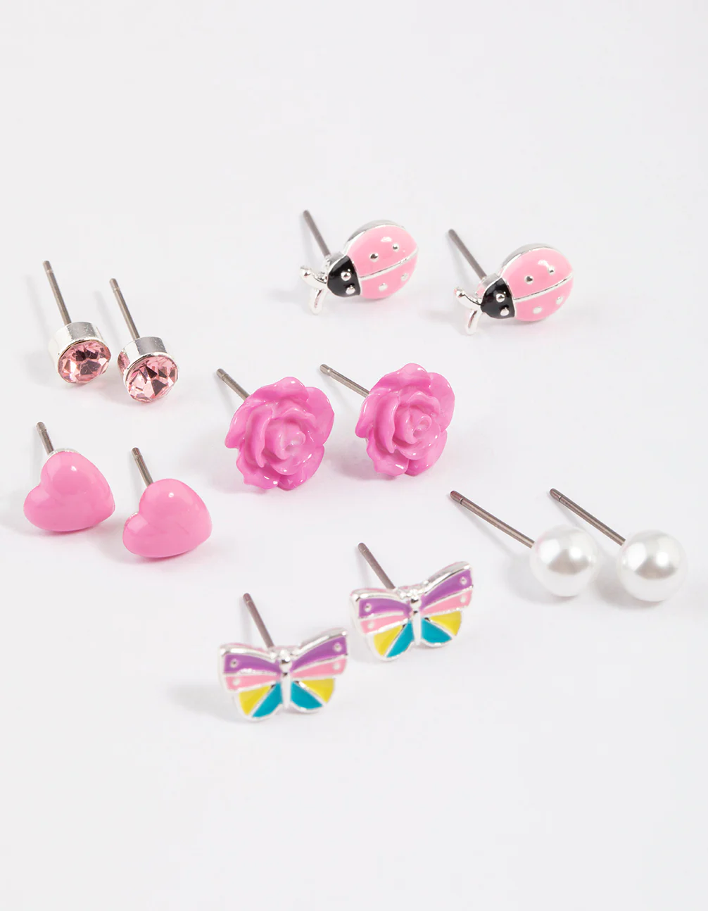 Kids Pink Rose Stud Earrings 6-Pack - Image 3