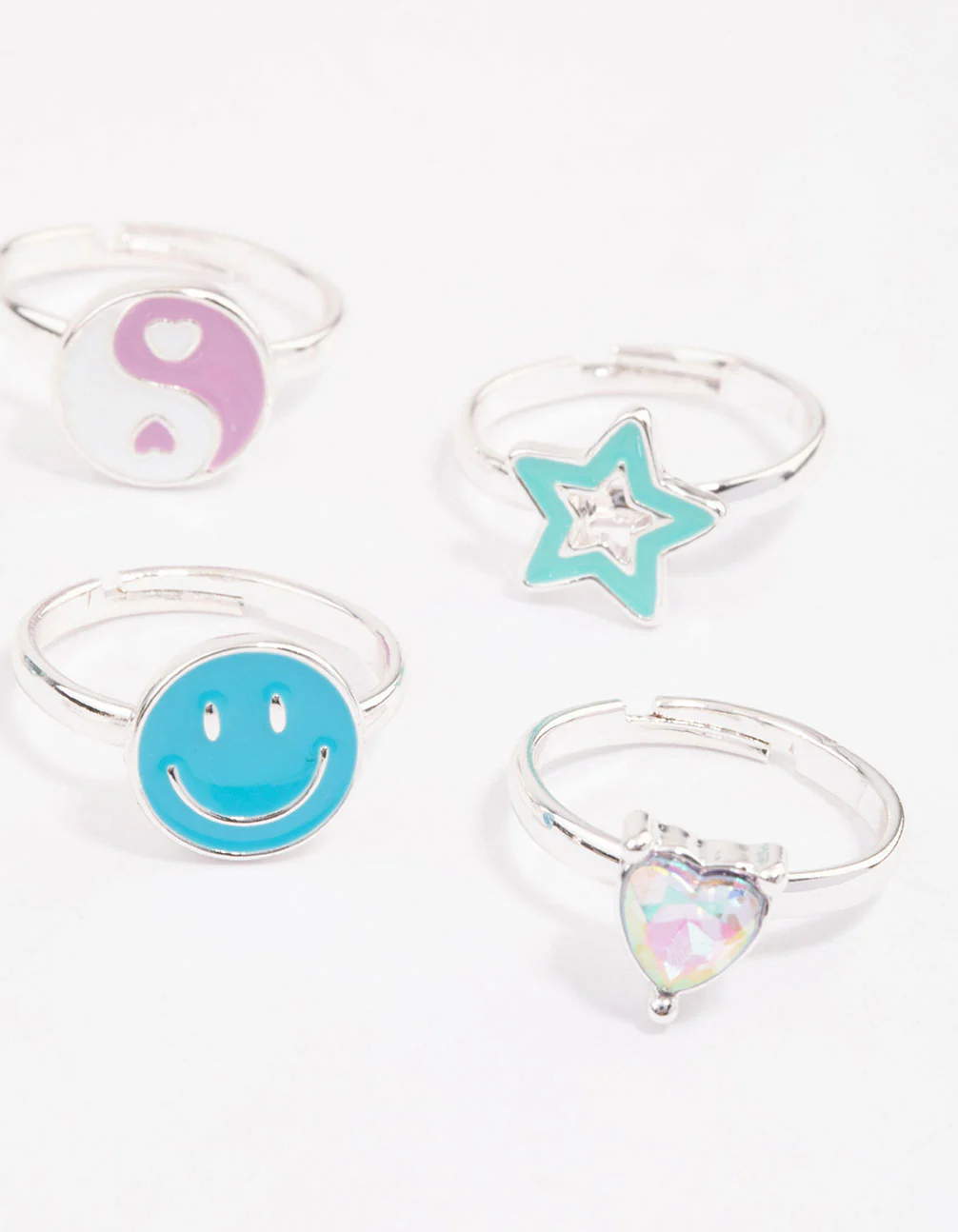 Kids Silver Smiley Star Ring 6-Pack - Image 3